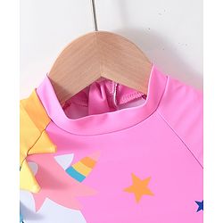 Babyhug Half Sleeves Frock Swimsuit Unicorn Print - Pink