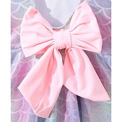 Babyhug Sleeveless Shell Print Frock Swimsuit With Bow Applique -Blue