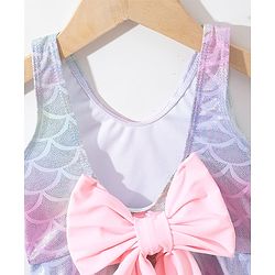 Babyhug Sleeveless Shell Print Frock Swimsuit With Bow Applique -Blue