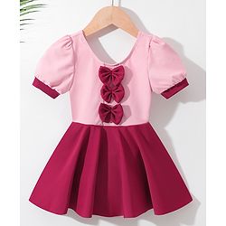 Babyhug Half Sleeves Solid Color Frock Swimsuit Bow Applique - Maroon