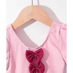 Babyhug Half Sleeves Solid Color Frock Swimsuit Bow Applique - Maroon