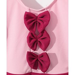 Babyhug Half Sleeves Solid Color Frock Swimsuit Bow Applique - Maroon