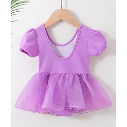 Babyhug Half Sleeves Sequined  Frock Swimsuit - Purple
