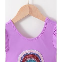 Babyhug Half Sleeves Sequined  Frock Swimsuit - Purple