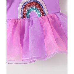 Babyhug Half Sleeves Sequined  Frock Swimsuit - Purple