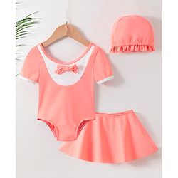 Babyhug Half Sleeves Frock Swimsuit with Cap - Pink