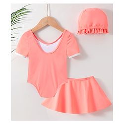 Babyhug Half Sleeves Frock Swimsuit with Cap - Pink