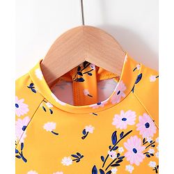Babyhug Full Sleeves V Cut Swimsuit Floral Print - Yellow