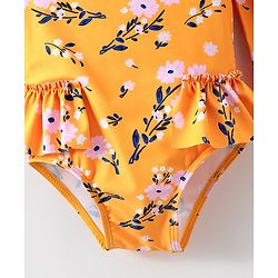 Babyhug Full Sleeves V Cut Swimsuit Floral Print - Yellow