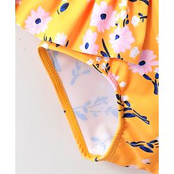 Babyhug Full Sleeves V Cut Swimsuit Floral Print - Yellow