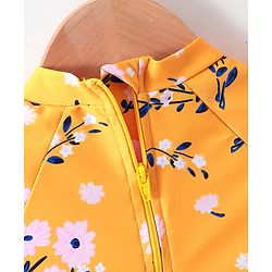 Babyhug Full Sleeves V Cut Swimsuit Floral Print - Yellow
