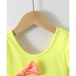 Babyhug Half Sleeves V Cut Swimsuit Bow Applique - Yellow
