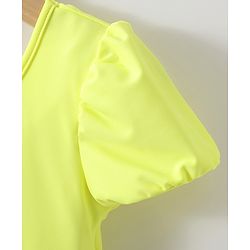 Babyhug Half Sleeves V Cut Swimsuit Bow Applique - Yellow