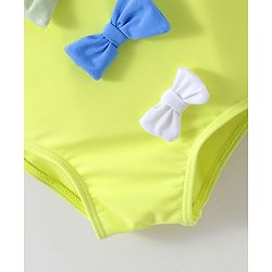 Babyhug Half Sleeves V Cut Swimsuit Bow Applique - Yellow