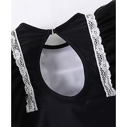 Babyhug Full Sleeves V Cut Swimsuit With Frill & Lace Applique - Black