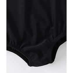 Babyhug Full Sleeves V Cut Swimsuit With Frill & Lace Applique - Black