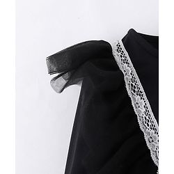 Babyhug Full Sleeves V Cut Swimsuit With Frill & Lace Applique - Black