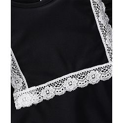 Babyhug Full Sleeves V Cut Swimsuit With Frill & Lace Applique - Black