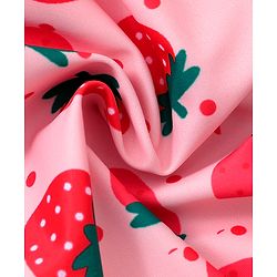 Babyhug Sleeveless V Cut Swimsuit With Frill & Bow Applique Strawberry Print - Pink