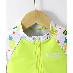 Babyhug Full Sleeves Frock Swimsuit with Cap Fruit Print - Green