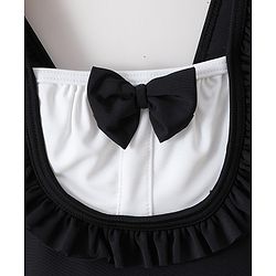 Babyhug Sleeveless V Cut Swimsuit With Frill & Bow Applique Solid Colour - Black