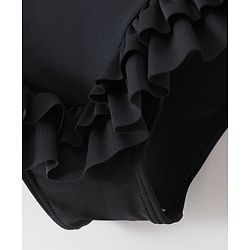 Babyhug Sleeveless V Cut Swimsuit With Frill & Bow Applique Solid Colour - Black