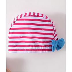 Babyhug One Shoulder Striped V Cut Swimsuit with Cap - Red