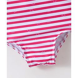 Babyhug One Shoulder Striped V Cut Swimsuit with Cap - Red