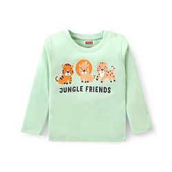 Babyhug 100% Cotton Full Sleeves T-Shirt with Lion Graphics Print - Lime Green