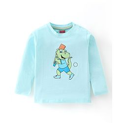 Babyhug Cotton Knit Full Sleeves T-Shirt Dino Graphic Print - Light Blue