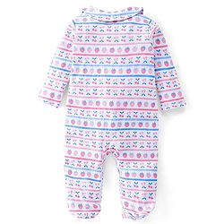 Babyhug Cotton Interlock Knit Full Sleeves Footed Sleep Suit Strawberry Print - White