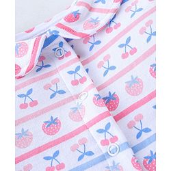 Babyhug Cotton Interlock Knit Full Sleeves Footed Sleep Suit Strawberry Print - White