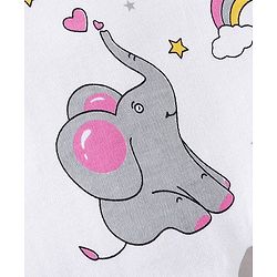 Babyhug Cotton Knit Full Sleeves Elephant Printed Footed Sleep Suit - White