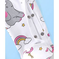 Babyhug Cotton Knit Full Sleeves Elephant Printed Footed Sleep Suit - White