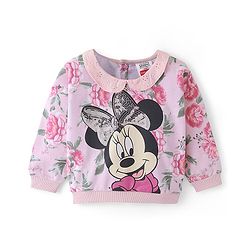 Babyhug 100% Cotton Knit Full Sleeves Sweatshirt With Minnie Mouse Graphics & Sequins Detailing - Pink