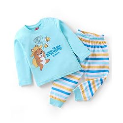 Babyhug Cotton Knit Full Sleeves Bear & Bees Printed Night Suit - Blue