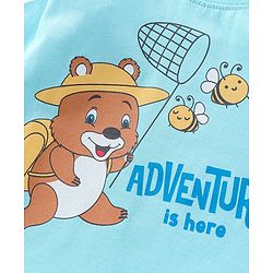 Babyhug Cotton Knit Full Sleeves Bear & Bees Printed Night Suit - Blue