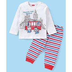 Babyhug Cotton Knit Full Sleeves Night Suit With Animals Print - White & Red