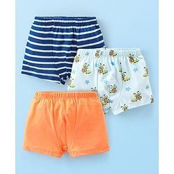 Babyhug 100% Cotton Trunk Bees Printed Pack of 3 - Blue & Orange