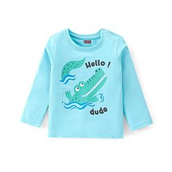 Babyhug Cotton Knit Full Sleeves Night Suit With Crocodile Print - Blue