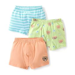 Babyhug 100% Cotton Knit Regular Trunks Teddy Print Pack of 3 - Green Blue & Orange