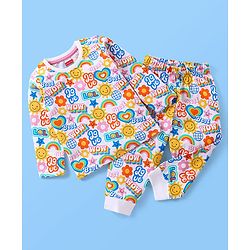 Babyhug Cotton Knit Full Sleeves Text Printed Night Suit - Multicolour