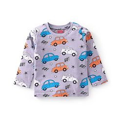 Babyhug Cotton Knit Full Sleeves Night Suit Car Print - Purple