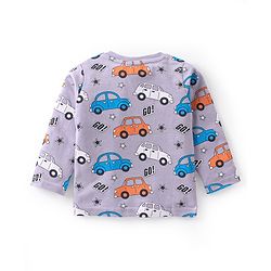 Babyhug Cotton Knit Full Sleeves Night Suit Car Print - Purple