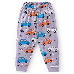 Babyhug Cotton Knit Full Sleeves Night Suit Car Print - Purple