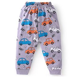 Babyhug Cotton Knit Full Sleeves Night Suit Car Print - Purple