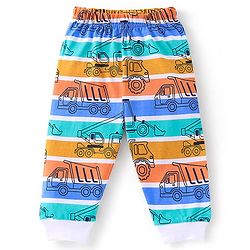 Babyhug Cotton Knit Full Sleeves Striped & Construction Vehicles Printed Night Suit - Multicolour