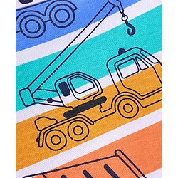 Babyhug Cotton Knit Full Sleeves Striped & Construction Vehicles Printed Night Suit - Multicolour