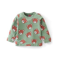 Babyhug Cotton Knit Full Sleeves Teddy Printed Night Suit - Green