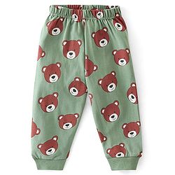 Babyhug Cotton Knit Full Sleeves Teddy Printed Night Suit - Green
